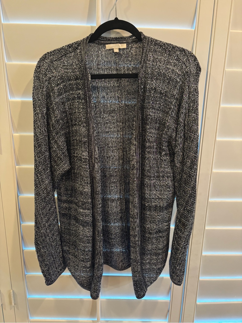 Open-Front Black and Silver Metallic Women's Cardigan Sweater